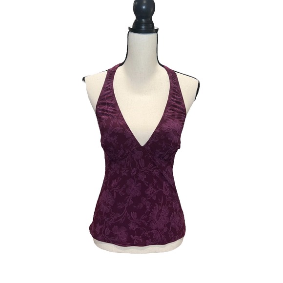 Magic Suit Vintage Women's Purple Floral Sleeveless Halter Neck Tank Top Size 8 - Picture 2 of 6